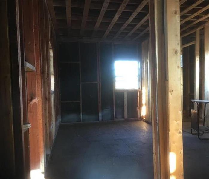 Framing of a room in a house clean of drywall and insulation