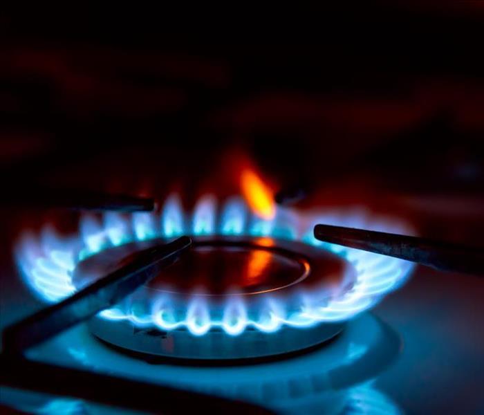 Blue gas burning from a kitchen gas stove.